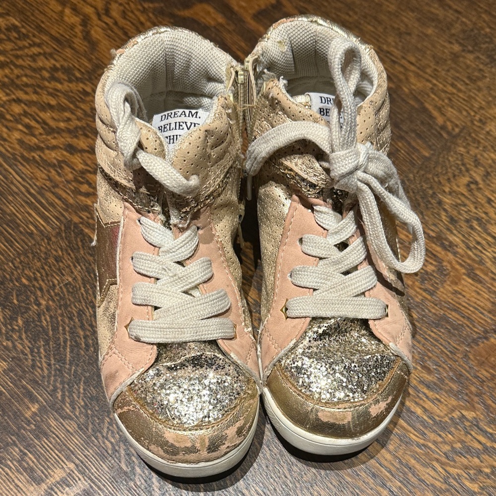 Kids Glitter High-Top Sneakers - Gold and Pink